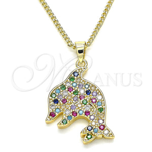 Gold Filled Necklace — Pendant Necklace Dolphin Design with Multicolor Micro Pave — main product view — SKU 135102 | Oro Laminado collar — Pendant Necklace Dolphin diseño with Multicolor Micro Pave — SKU 135102