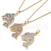 Oro Laminado Pendant Necklace, Gold Filled Style Dolphin Design, with Multicolor Micro Pave, Polished, Golden Finish, 04.344.0030.2.20 (02 MM Thickness, 20 Inches Length)