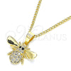 Oro Laminado Pendant Necklace, Gold Filled Style Bee Design, with White and Black Micro Pave, Polished, Golden Finish, 04.344.0031.20 (02 MM Thickness, 20 Inches Length)