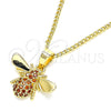 Oro Laminado Pendant Necklace, Gold Filled Style Bee Design, with Garnet Micro Pave, Polished, Golden Finish, 04.344.0031.1.20 (02 MM Thickness, 20 Inches Length)