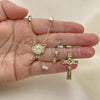Oro Laminado Thin Rosary, Gold Filled Style San Benito and Crucifix Design, with Multicolor Crystal, Diamond Cutting Finish, Tricolor, 09.351.0007.2.26