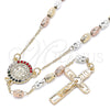 Oro Laminado Thin Rosary, Gold Filled Style San Benito and Crucifix Design, with Multicolor Crystal, Diamond Cutting Finish, Tricolor, 09.351.0007.2.26