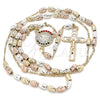 Oro Laminado Thin Rosary, Gold Filled Style San Benito and Crucifix Design, with Multicolor Crystal, Diamond Cutting Finish, Tricolor, 09.351.0007.2.26