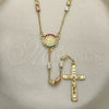 Oro Laminado Thin Rosary, Gold Filled Style San Benito and Crucifix Design, with Multicolor Crystal, Diamond Cutting Finish, Tricolor, 09.351.0007.2.26