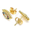 Oro Laminado Stud Earring, Gold Filled Style Evil Eye Design, with Multicolor Micro Pave, Polished, Golden Finish, 02.210.0415
