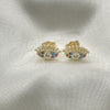 Oro Laminado Stud Earring, Gold Filled Style Evil Eye Design, with Multicolor Micro Pave, Polished, Golden Finish, 02.210.0415