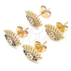 Oro Laminado Stud Earring, Gold Filled Style Evil Eye Design, with Multicolor Micro Pave, Polished, Golden Finish, 02.210.0415