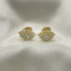 Oro Laminado Stud Earring, Gold Filled Style Evil Eye Design, with White Micro Pave, Polished, Golden Finish, 02.210.0415.1