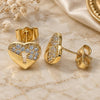 Oro Laminado Stud Earring, Gold Filled Style Heart Design, with White Micro Pave, Polished, Golden Finish, 02.210.0416