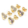 Oro Laminado Stud Earring, Gold Filled Style Heart Design, with Multicolor Micro Pave, Polished, Golden Finish, 02.210.0416.1