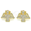Oro Laminado Stud Earring, Gold Filled Style Angel Design, with White Cubic Zirconia, Polished, Golden Finish, 02.210.0418