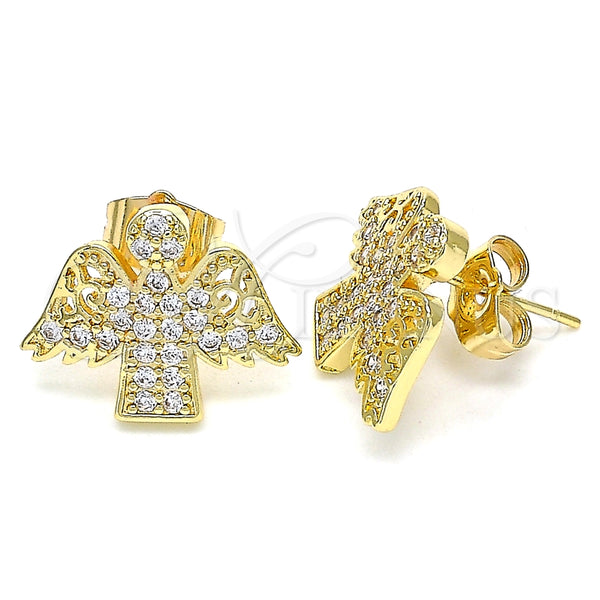 Oro Laminado Stud Earring, Gold Filled Style Angel Design, with White Cubic Zirconia, Polished, Golden Finish, 02.210.0418
