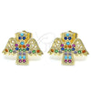 Oro Laminado Stud Earring, Gold Filled Style Angel Design, with Multicolor Cubic Zirconia, Polished, Golden Finish, 02.210.0418.1