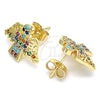 Oro Laminado Stud Earring, Gold Filled Style Angel Design, with Multicolor Cubic Zirconia, Polished, Golden Finish, 02.210.0418.1