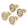 Oro Laminado Stud Earring, Gold Filled Style Crown Design, with Multicolor Micro Pave, Polished, Golden Finish, 02.210.0419.1