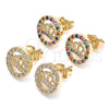 Oro Laminado Stud Earring, Gold Filled Style Crown Design, with Multicolor Micro Pave, Polished, Golden Finish, 02.210.0419.1