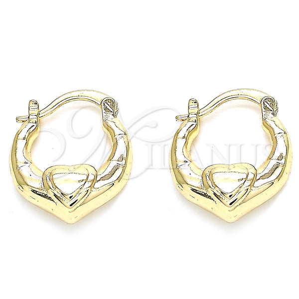 Gold Filled Hoop Earrings — Small Hoop Heart Design Polished 02. — main product view — SKU 135119 | Oro Laminado aretes de aro — Small Hoop corazón diseño pulido 02. — SKU 135119