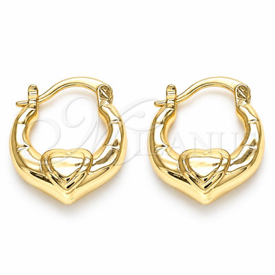 Oro Laminado Small Hoop, Gold Filled Style Heart Design, Polished, Golden Finish, 02.233.0028.15