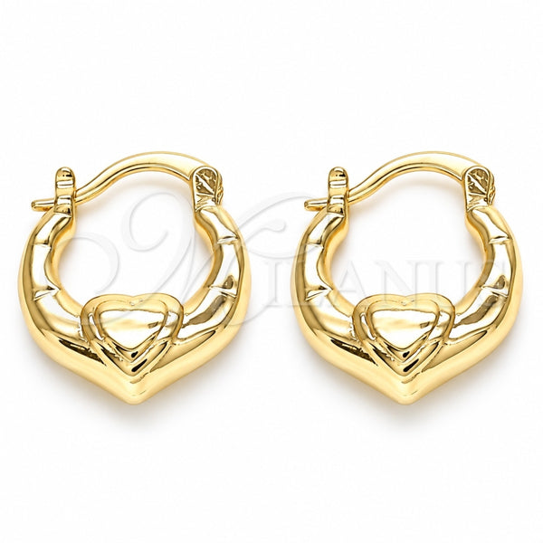 Oro Laminado Small Hoop, Gold Filled Style Heart Design, Polished, Golden Finish, 02.233.0028.15