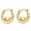 Oro Laminado Small Hoop, Gold Filled Style Heart Design, Polished, Golden Finish, 02.233.0028.15