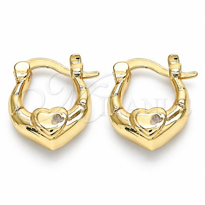 Oro Laminado Small Hoop, Gold Filled Style Heart Design, Polished, Golden Finish, 02.233.0028.12
