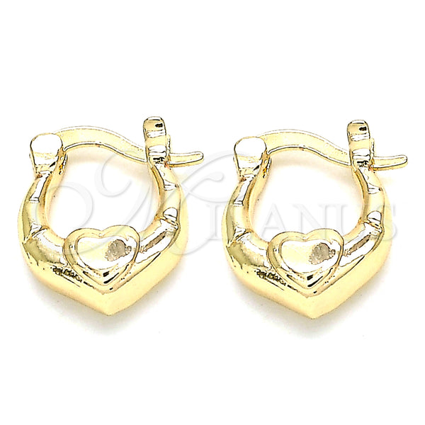 Gold Filled Hoop Earrings — Small Hoop Heart Design Polished 02. — main product view — SKU 135120 | Oro Laminado aretes de aro — Small Hoop corazón diseño pulido 02. — SKU 135120