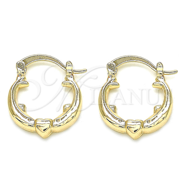 Gold Filled Hoop Earrings — Small Hoop Heart Design Polished 02. — main product view — SKU 135121 | Oro Laminado aretes de aro — Small Hoop corazón diseño pulido 02. — SKU 135121