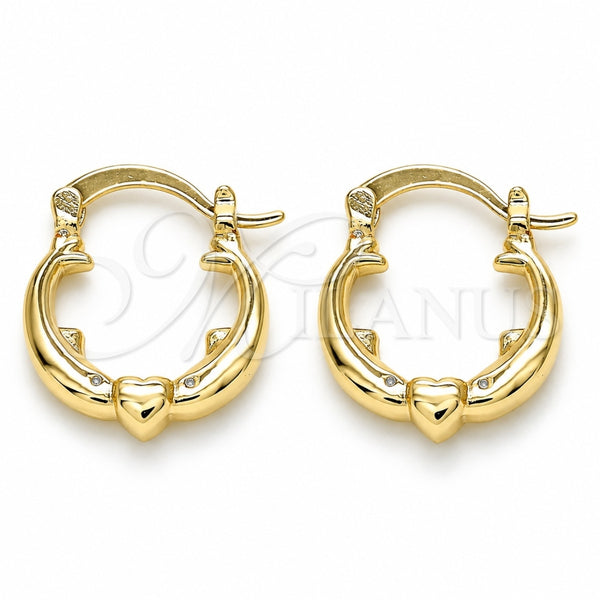 Oro Laminado Small Hoop, Gold Filled Style Heart Design, Polished, Golden Finish, 02.233.0029.20