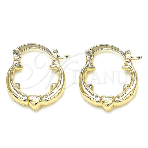 Oro Laminado Small Hoop, Gold Filled Style Heart Design, Polished, Golden Finish, 02.233.0029.20