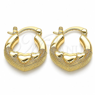 Oro Laminado Small Hoop, Gold Filled Style Heart Design, Polished, Golden Finish, 02.233.0031.20