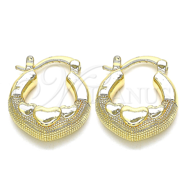 Gold Filled Hoop Earrings — Small Hoop Heart Design Polished 02. — main product view — SKU 135123 | Oro Laminado aretes de aro — Small Hoop corazón diseño pulido 02. — SKU 135123