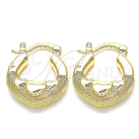 Oro Laminado Small Hoop, Gold Filled Style Heart Design, Polished, Golden Finish, 02.233.0031.20