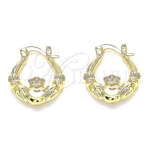 Gold Filled Hoop Earrings — Small Hoop Heart and Crown Design Polished 02. — main product view — SKU 135128 | Oro Laminado aretes de aro — Small Hoop corazón and Crown diseño pulido 02. — SKU 135128