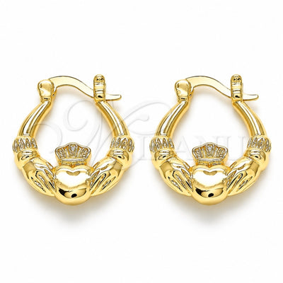 Oro Laminado Small Hoop, Gold Filled Style Heart and Crown Design, Polished, Golden Finish, 02.233.0035.20