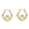 Oro Laminado Small Hoop, Gold Filled Style Heart and Crown Design, Polished, Golden Finish, 02.233.0035.20