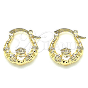 Gold Filled Hoop Earrings — Small Hoop Heart and Crown Design Polished 02. — main product view — SKU 135129 | Oro Laminado aretes de aro — Small Hoop corazón and Crown diseño pulido 02. — SKU 135129