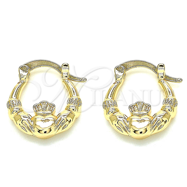 Gold Filled Hoop Earrings — Small Hoop Heart and Crown Design Polished 02. — main product view — SKU 135129 | Oro Laminado aretes de aro — Small Hoop corazón and Crown diseño pulido 02. — SKU 135129