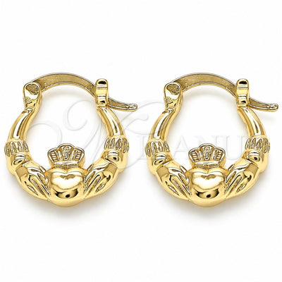 Oro Laminado Small Hoop, Gold Filled Style Heart and Crown Design, Polished, Golden Finish, 02.233.0035.15