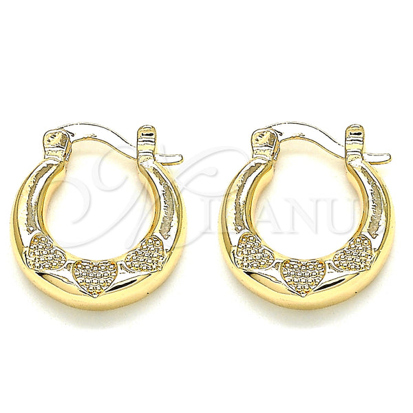 Gold Filled Hoop Earrings — Small Hoop Heart Design Polished 02. — main product view — SKU 135130 | Oro Laminado aretes de aro — Small Hoop corazón diseño pulido 02. — SKU 135130