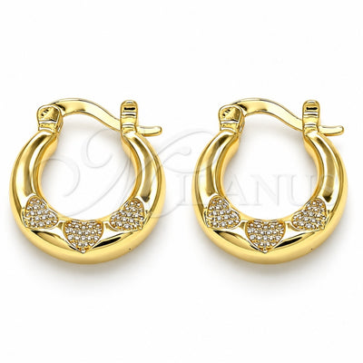 Oro Laminado Small Hoop, Gold Filled Style Heart Design, Polished, Golden Finish, 02.233.0036.15