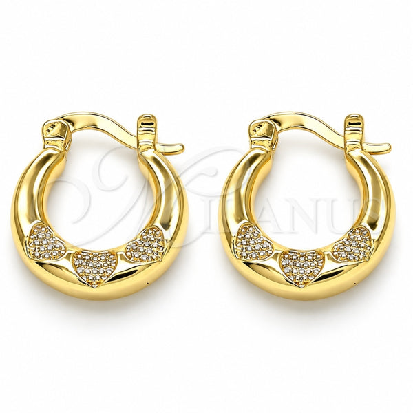 Oro Laminado Small Hoop, Gold Filled Style Heart Design, Polished, Golden Finish, 02.233.0036.15