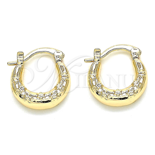 Oro Laminado Small Hoop, Gold Filled Style Star Design, Polished, Golden Finish, 02.233.0037.15