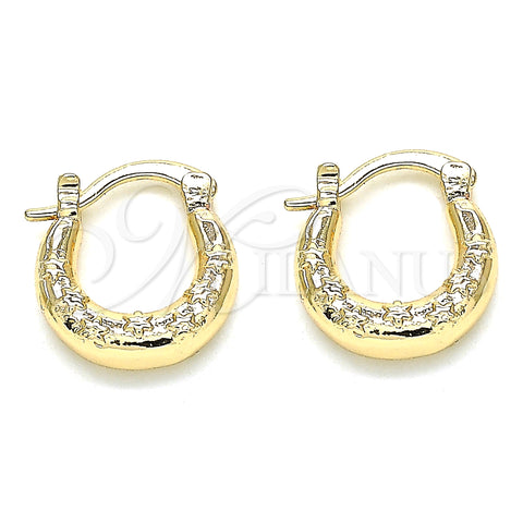 Oro Laminado Small Hoop, Gold Filled Style Star Design, Polished, Golden Finish, 02.233.0037.15