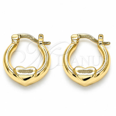 Oro Laminado Small Hoop, Gold Filled Style Heart Design, Polished, Golden Finish, 02.233.0040.15