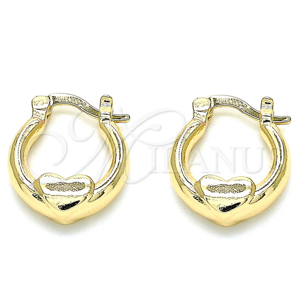 Gold Filled Hoop Earrings — Small Hoop Heart Design Polished 02. — main product view — SKU 135134 | Oro Laminado aretes de aro — Small Hoop corazón diseño pulido 02. — SKU 135134