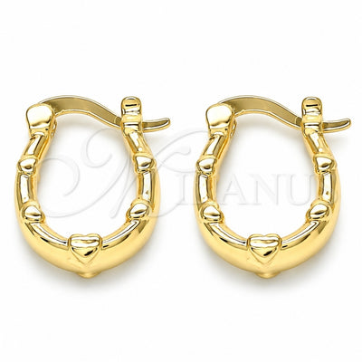 Oro Laminado Small Hoop, Gold Filled Style Heart Design, Polished, Golden Finish, 02.233.0044.12