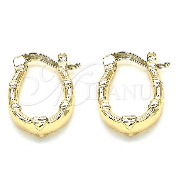 Gold Filled Hoop Earrings — Small Hoop Heart Design Polished 02. — main product view — SKU 135138 | Oro Laminado aretes de aro — Small Hoop corazón diseño pulido 02. — SKU 135138