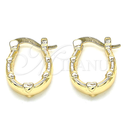 Oro Laminado Small Hoop, Gold Filled Style Heart Design, Polished, Golden Finish, 02.233.0044.12