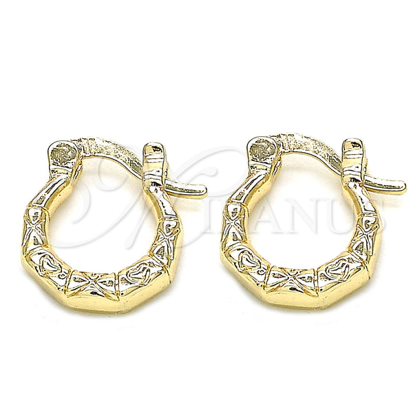 Gold Filled Hoop Earrings — Small Hoop Heart Design Polished 02. — main product view — SKU 135139 | Oro Laminado aretes de aro — Small Hoop corazón diseño pulido 02. — SKU 135139