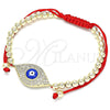 Oro Laminado Adjustable Bolo Bracelet, Gold Filled Style Evil Eye and Ball Design, with White Micro Pave, Blue Enamel Finish, Golden Finish, 03.299.0061.11 (04 MM Thickness, 11 Inches Length)